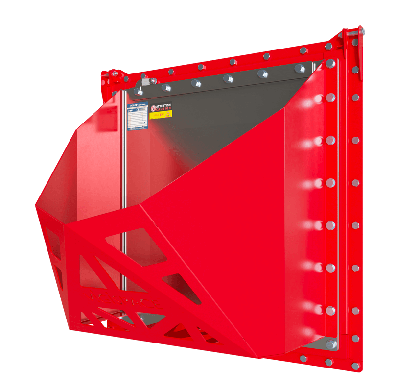 Sistema de ventilación de explosión DUAL-VENT® + Vigispace® para seguridad industrial y liberación de presión controlada.