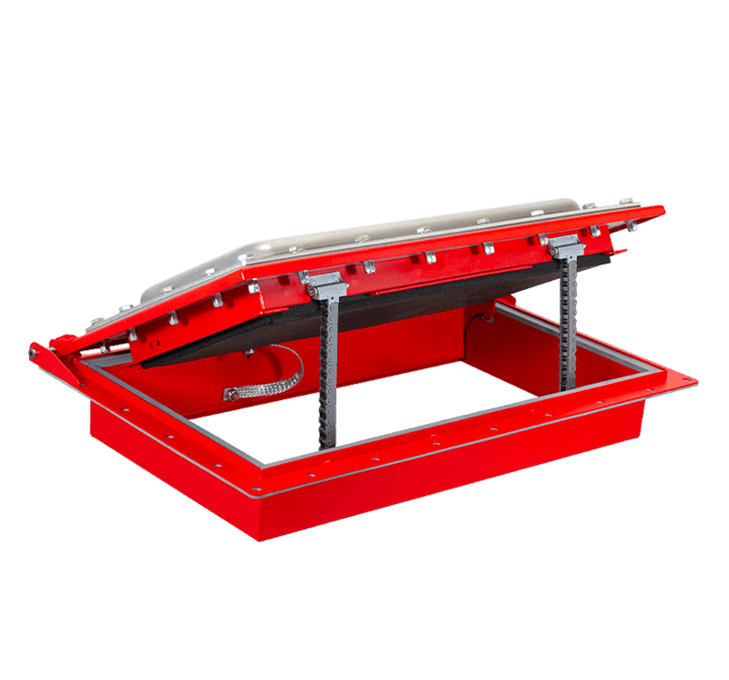 Panel de ventilación de explosión ARC-VENT en un entorno de prueba controlado para la seguridad industrial.